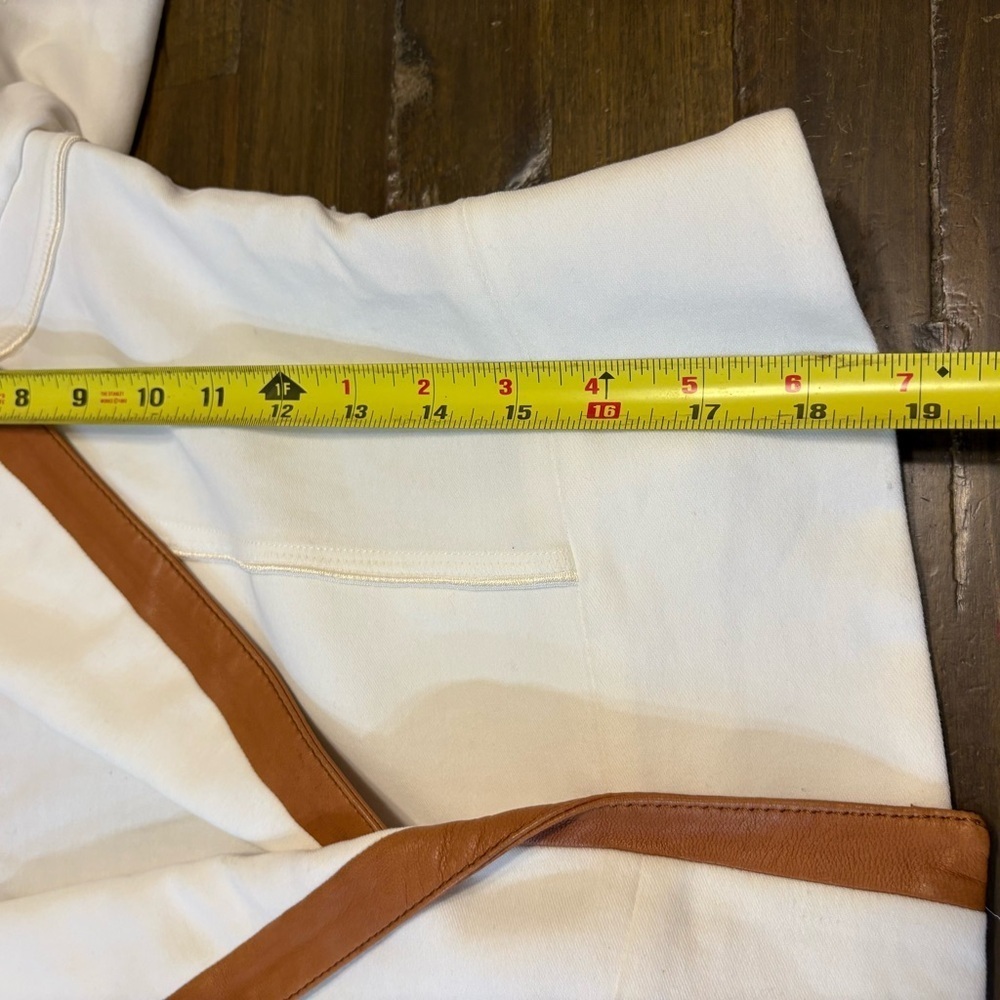 Graeme Black Vintage Jacket Blazer Cream Bone Leather Trim Tan M Coastal Career - Picture 11 of 13